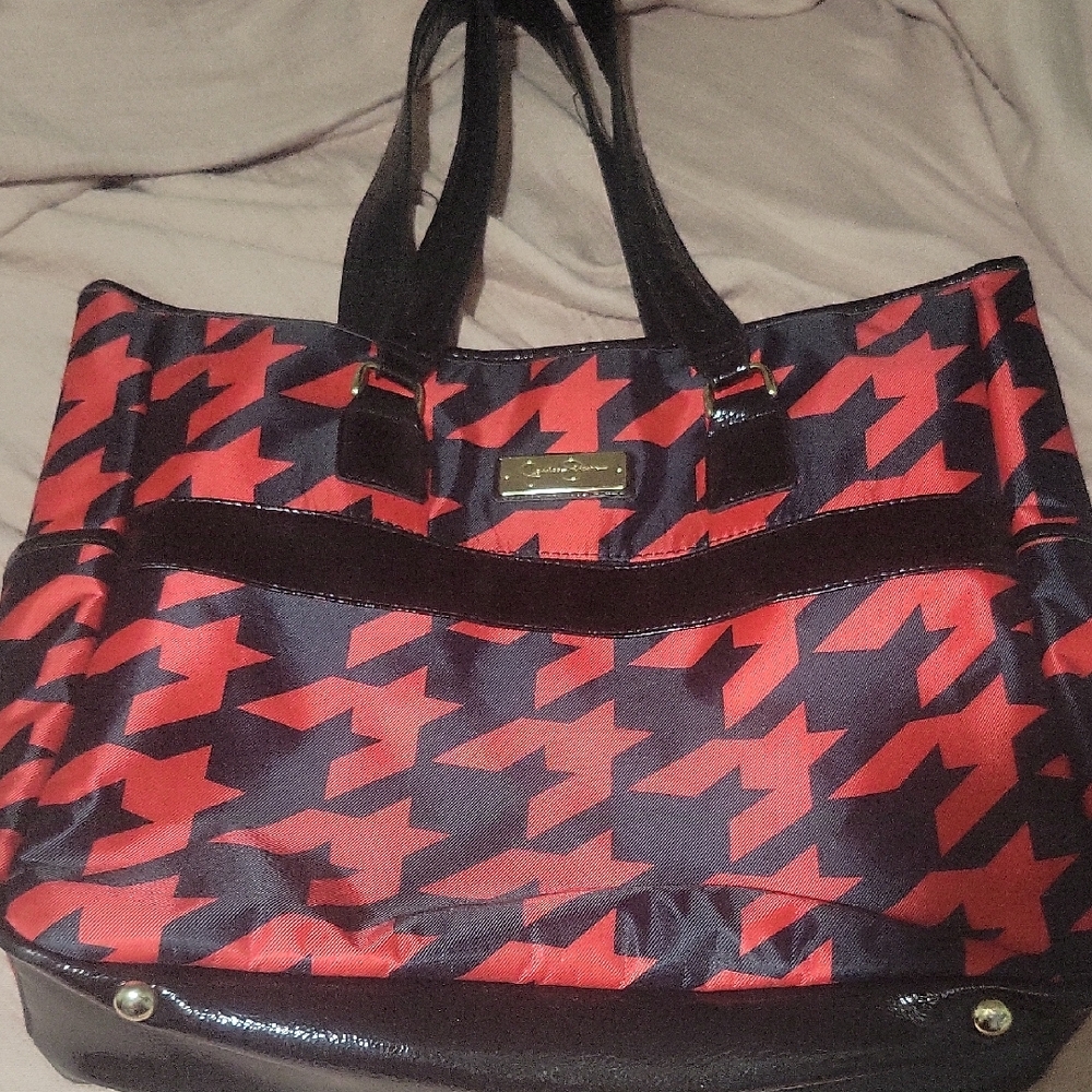 Jessica Simpson Vibrant Red And Black Tote - image 1